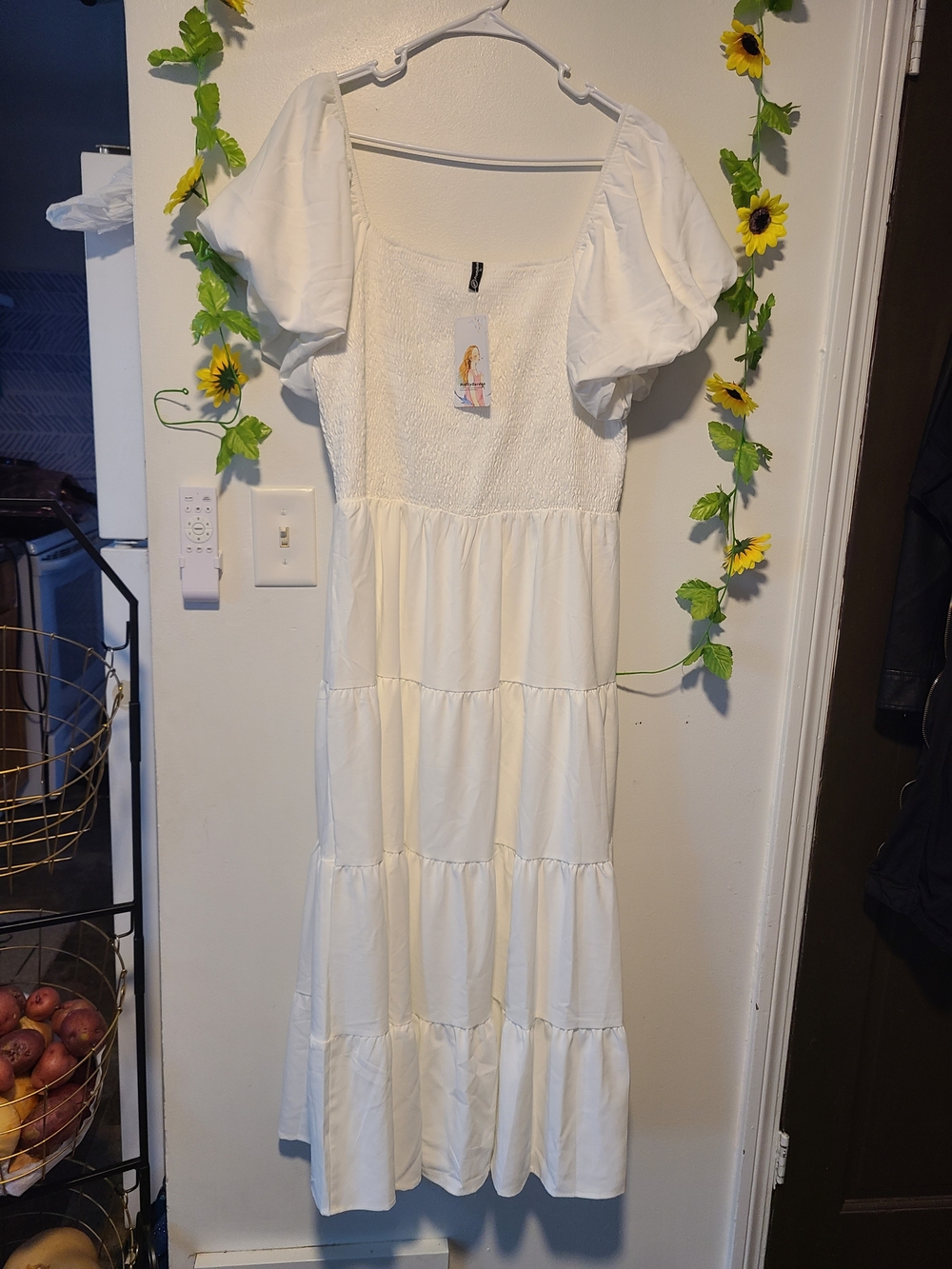 Nwt PRETTYGARDEN XL Womens Summer Puff Short Sleeve Maxi Dress Square Neck Smock